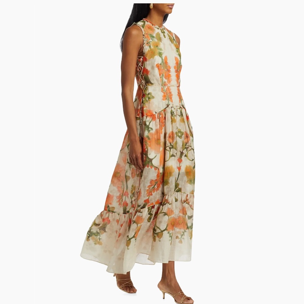 Marchesa Rosa Floral Sleeveless Maxi Dress in Orange and Green NWT